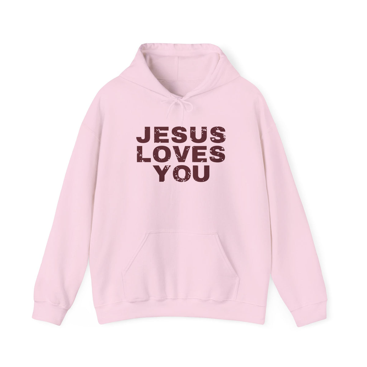 Jesus Loves You Christian hoodie in light pink, front mockup