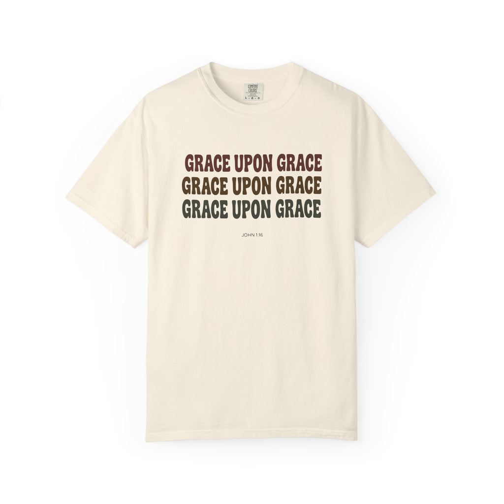 Grace Upon Grace John 1:16 tee in ivory, front mockup