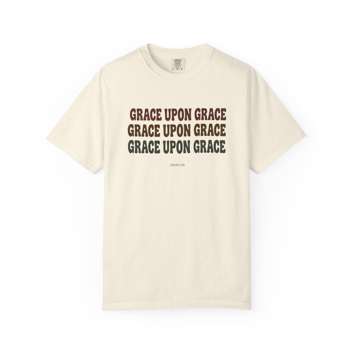 Grace Upon Grace John 1:16 tee in ivory, front mockup