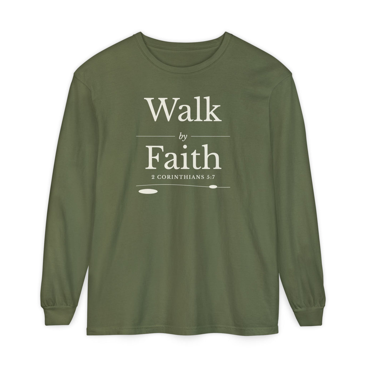 Walk by Faith 2 Corinthians 5:7 long sleeve tee in hemp, front mockup