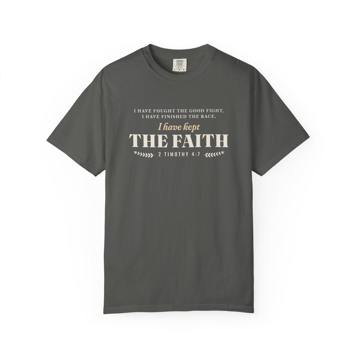 Kept the Faith 2 Timothy 4:7 tee in Pepper, front mockup