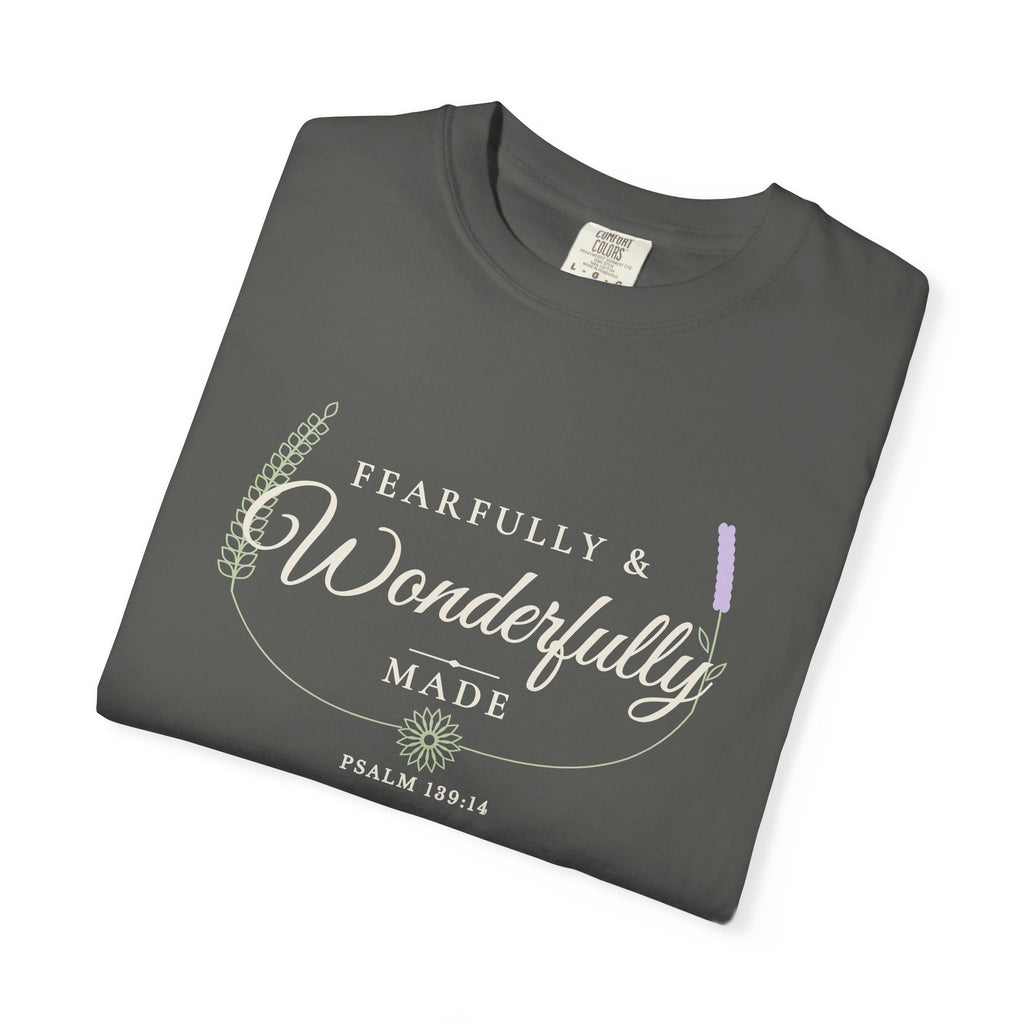Fearfully & Wonderfully Made Psalm 139:14 tee in pepper, folded mockup
