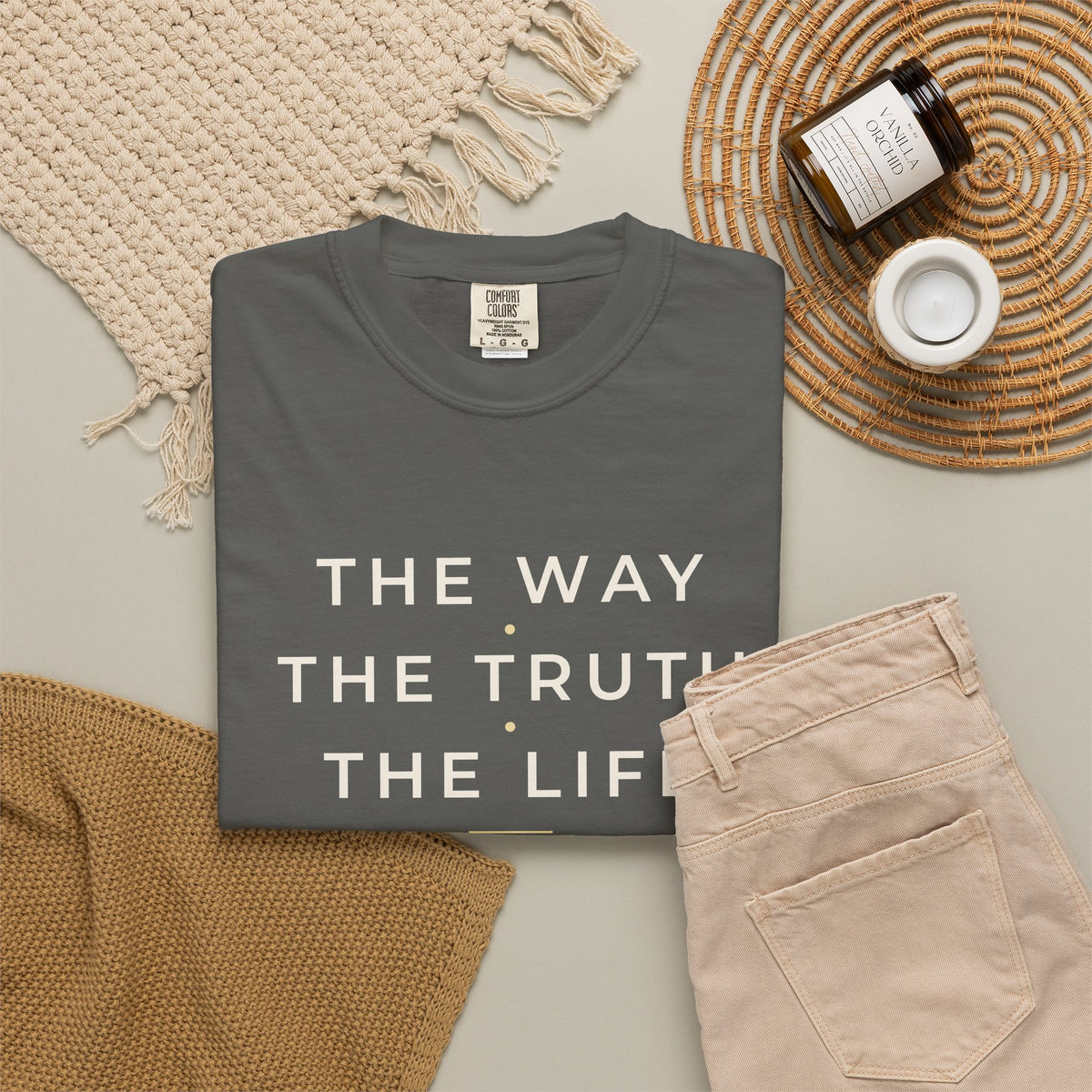 The Way The Truth The Life John 14:6 Christian tee in pepper, folded flat lay