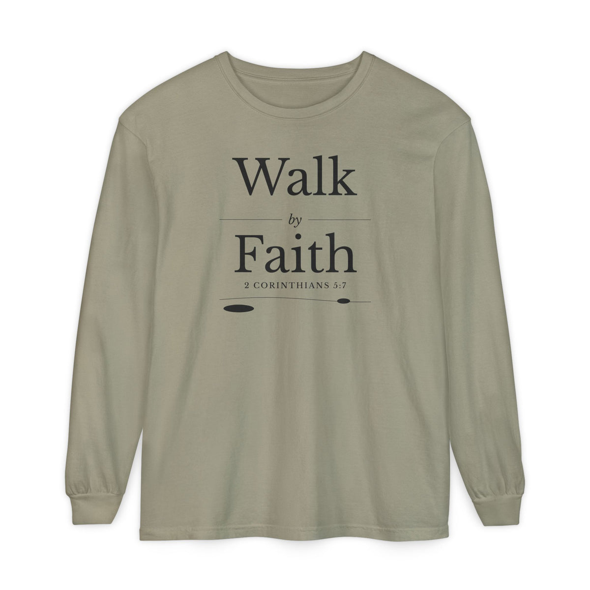 Walk by Faith 2 Corinthians 5:7 long sleeve tee in sandstone, front mockup