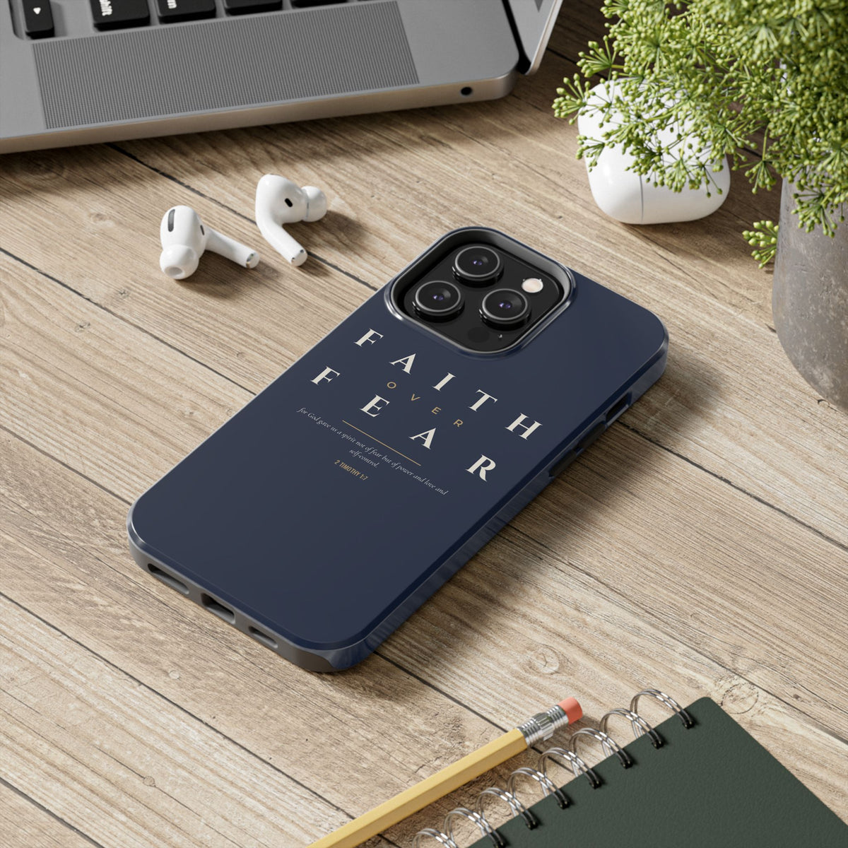 Faith Over Fear Phone Case | 2 Timothy 1:7 — Navy