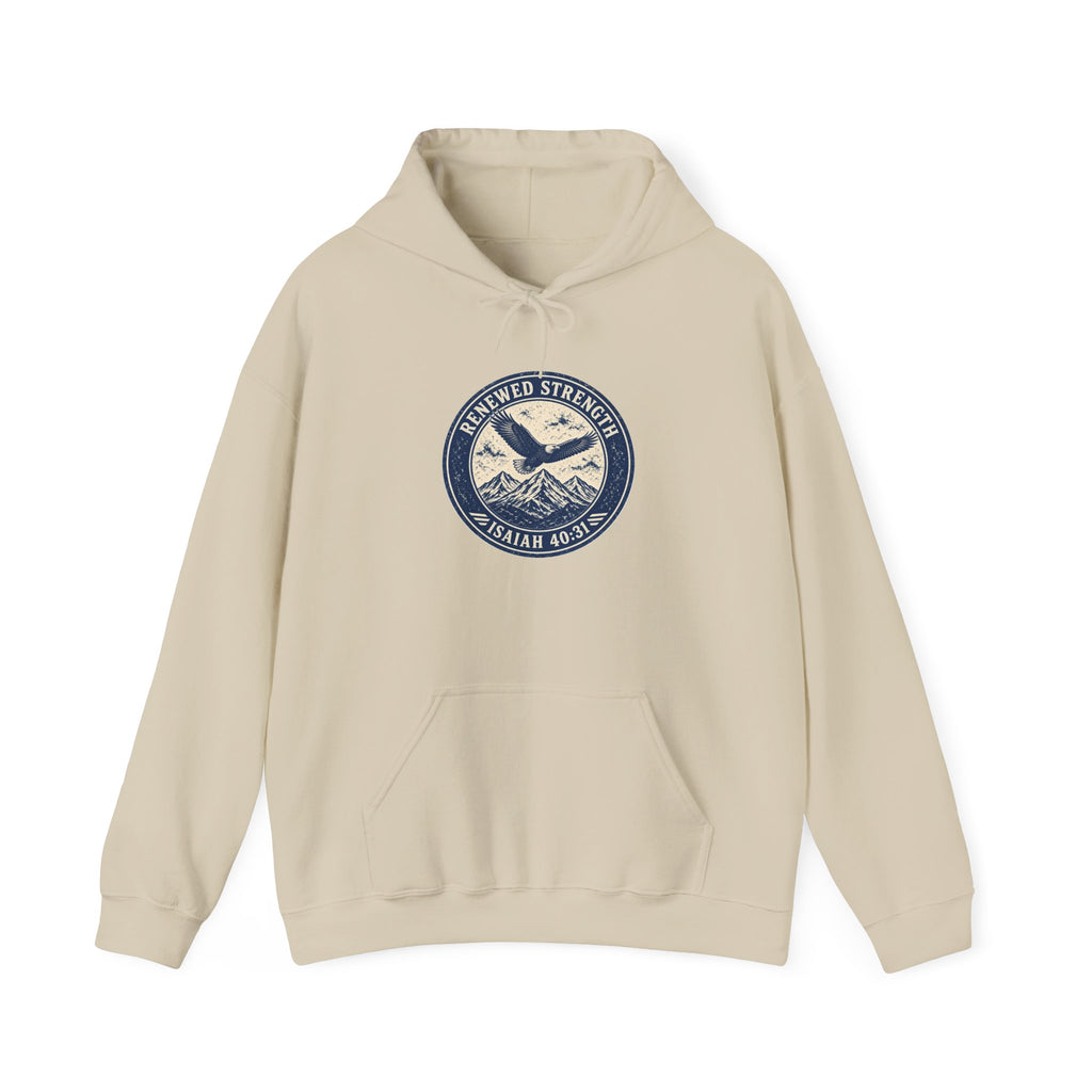 Renew Your Strength Isaiah 40:31 hoodie in sand, front mockup