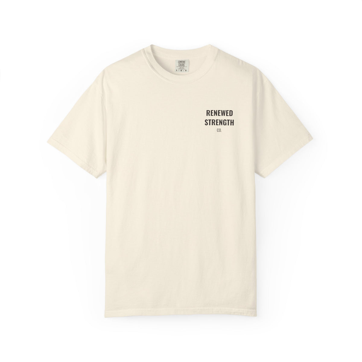 Nothing Can Separate Us Romans 8:38-39 tee in Ivory, front with left-chest logo mockup