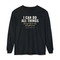 I Can Do All Things Philippians 4:13 Christian long sleeve tee in black, front mockup