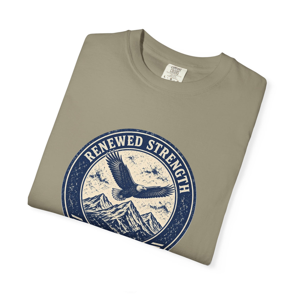 Renew Your Strength Isaiah 40:31 tee in sandstone, folded mockup