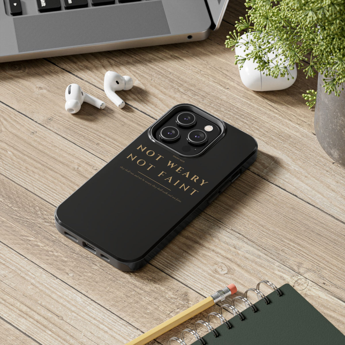 Not Weary Phone Case | Isaiah 40:31 — Black & Gold
