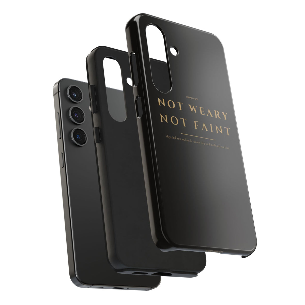 Not Weary Phone Case | Isaiah 40:31 — Black & Gold