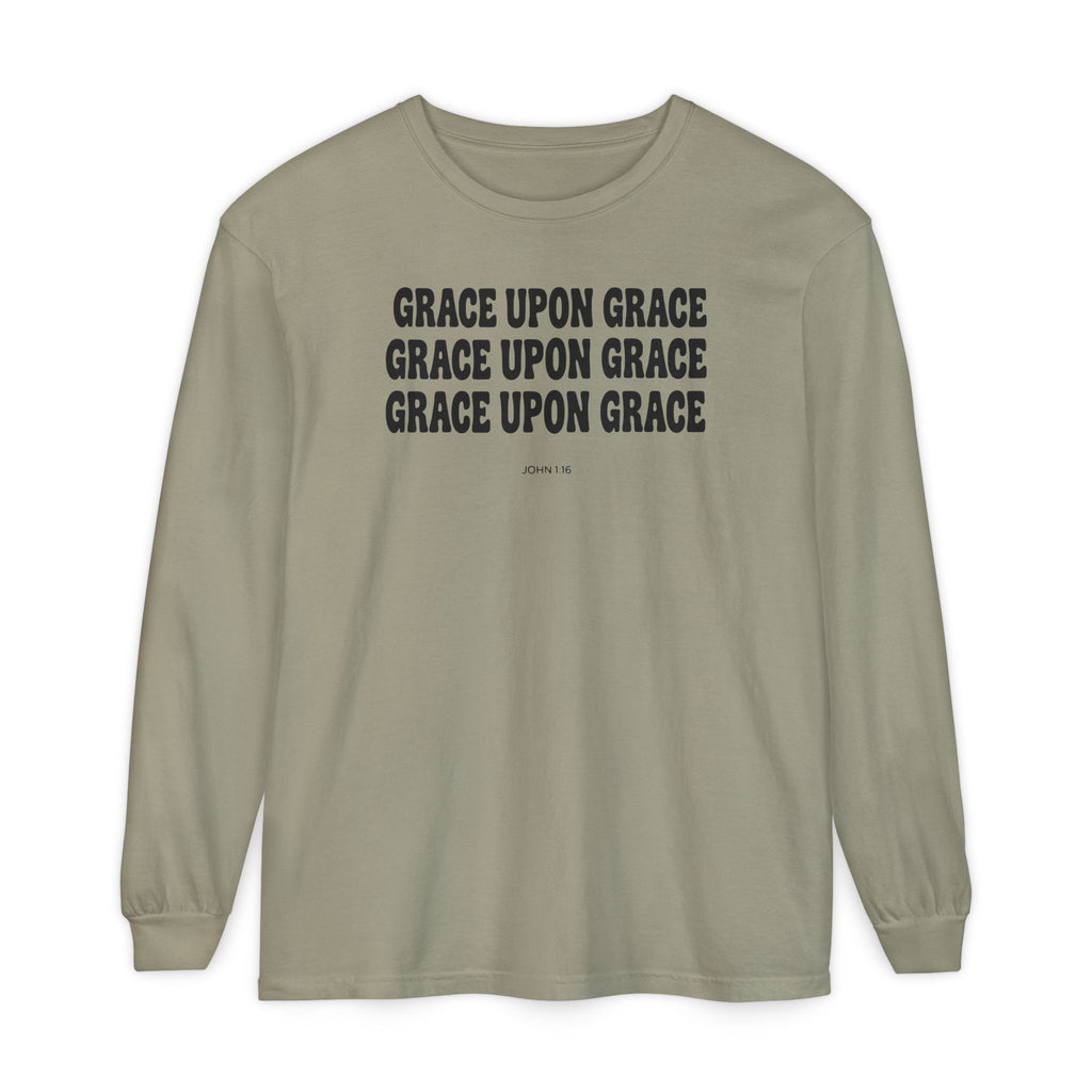 Grace Upon Grace John 1:16 long sleeve tee in sandstone, front mockup