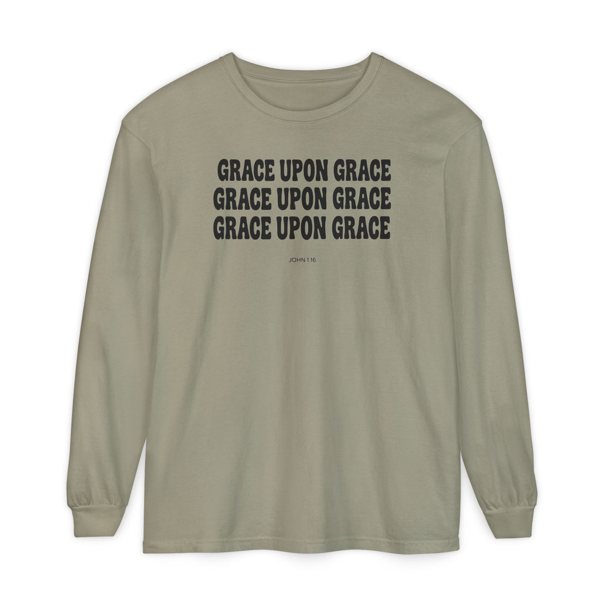 Grace Upon Grace John 1:16 long sleeve tee in sandstone, front mockup