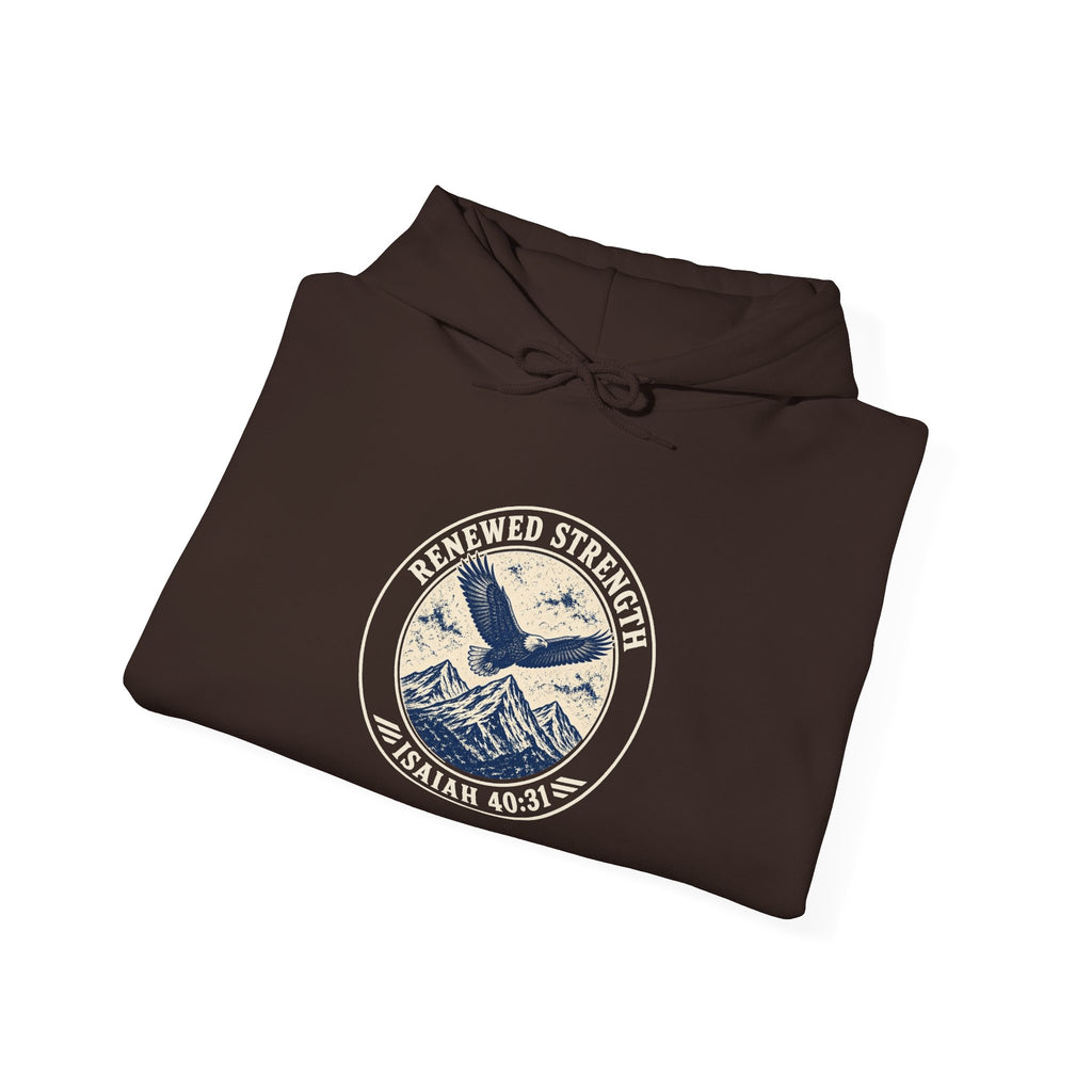 Renew Your Strength Isaiah 40:31 hoodie in dark chocolate, folded mockup