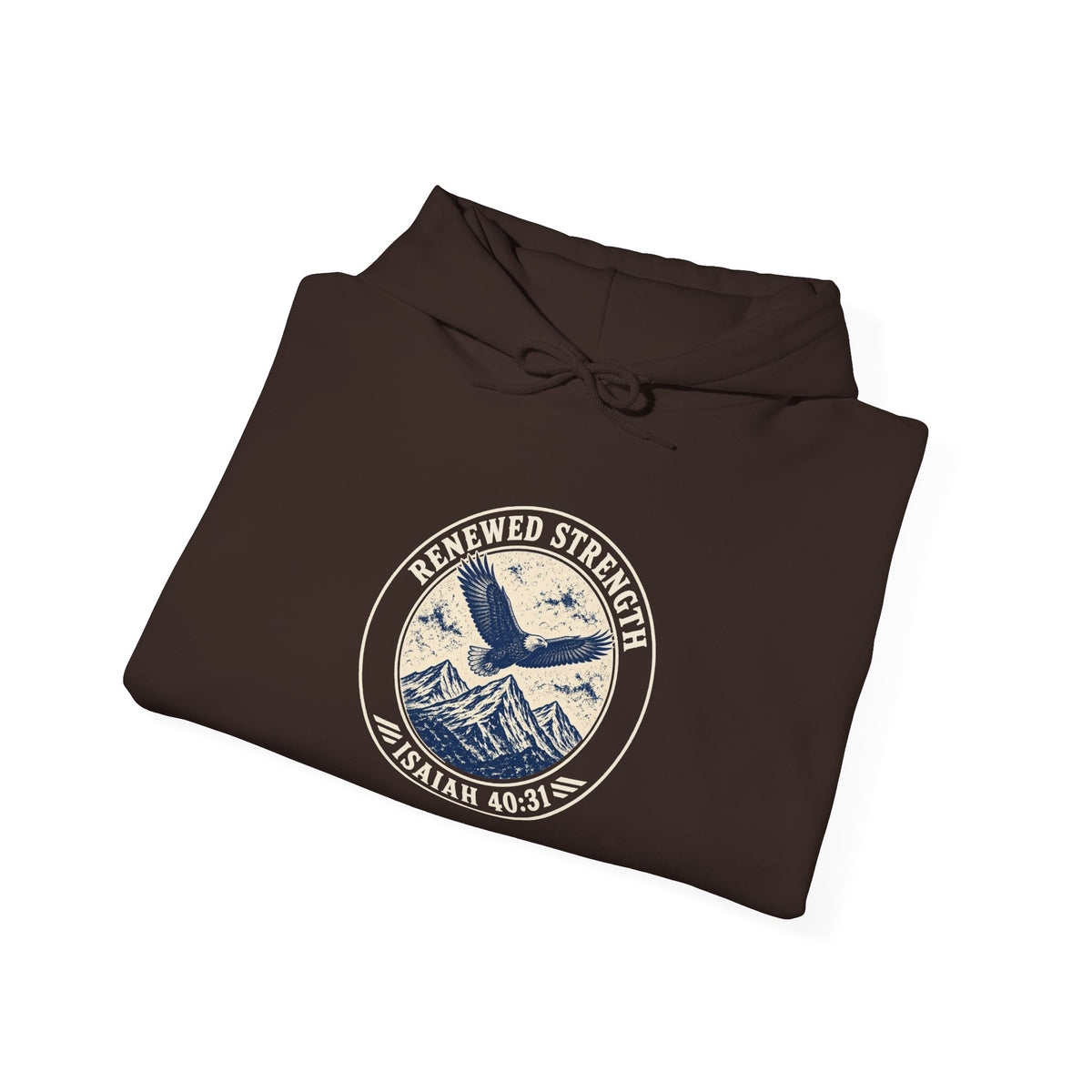 Renew Your Strength Isaiah 40:31 hoodie in dark chocolate, folded mockup