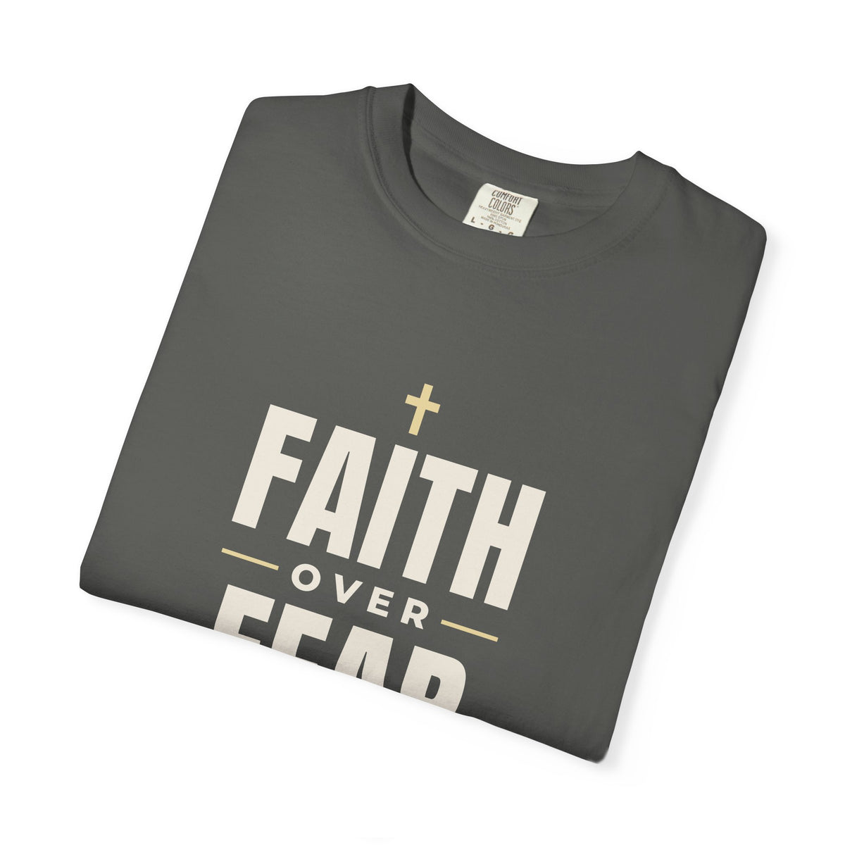 Faith Over Fear Christian tee in pepper, folded mockup