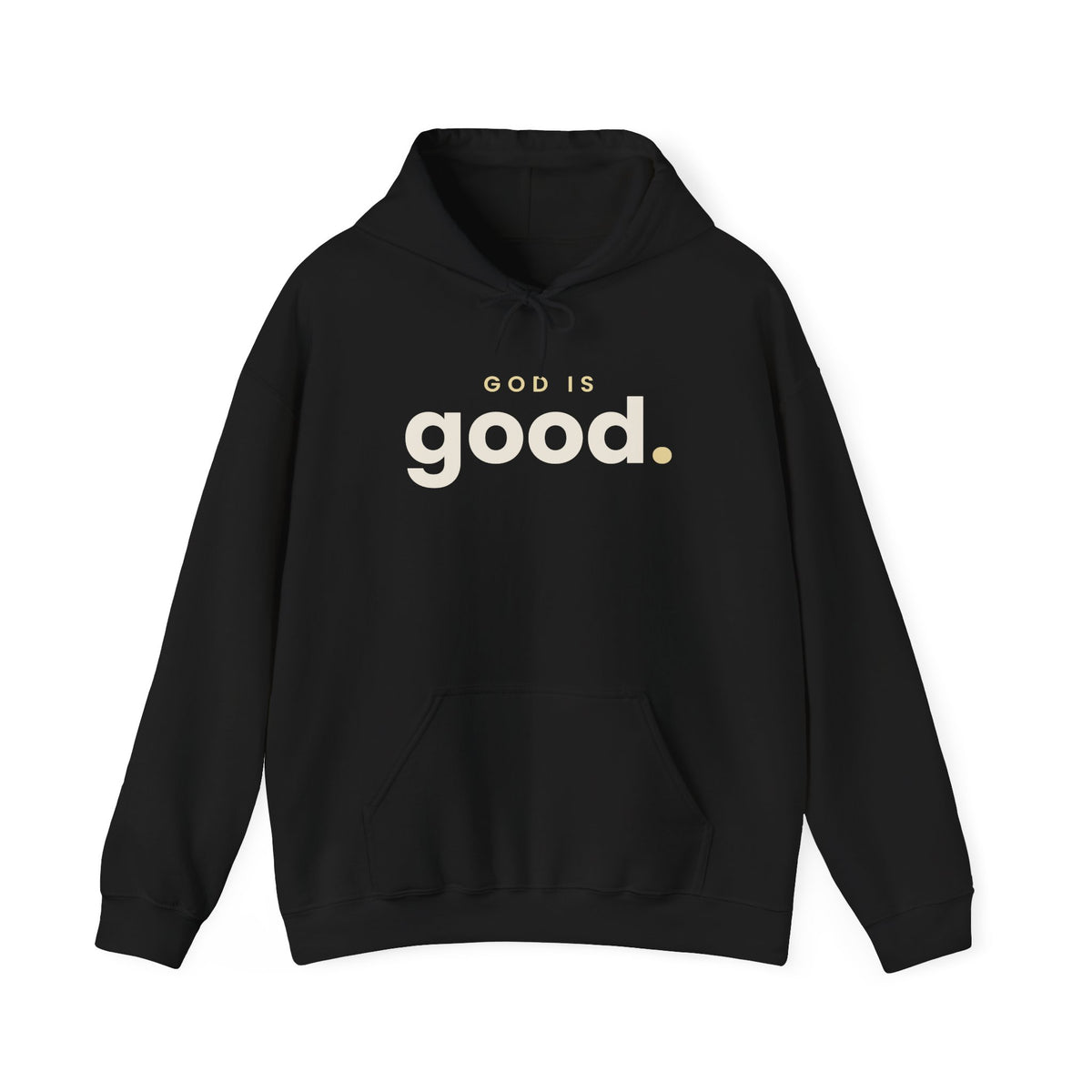 God Is Good Christian hoodie in black, front mockup