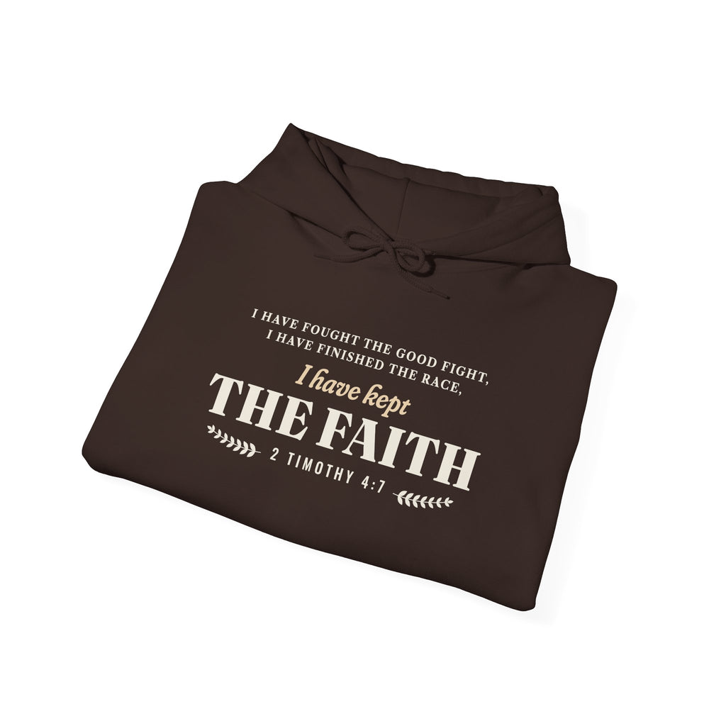 Kept the Faith 2 Timothy 4:7 hoodie in Dark Chocolate, front, folded
