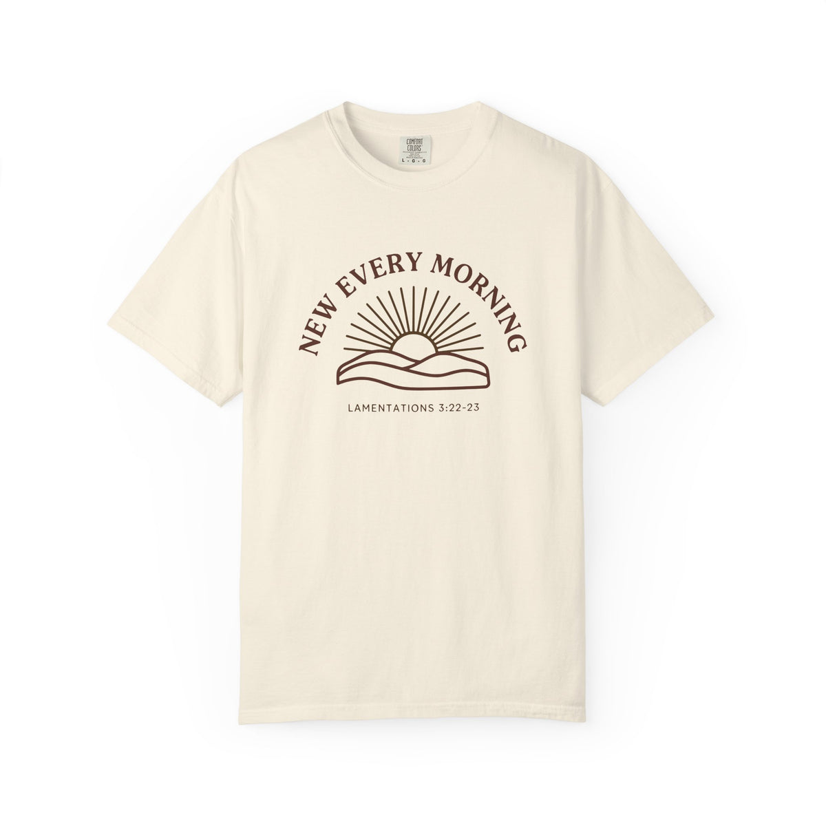 New Every Morning Lamentations 3:22-23 tee in ivory, front mockup