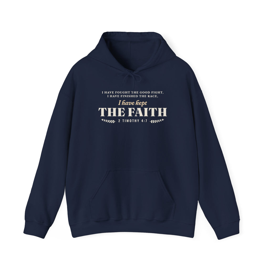 Kept the Faith 2 Timothy 4:7 hoodie in Navy, front mockup