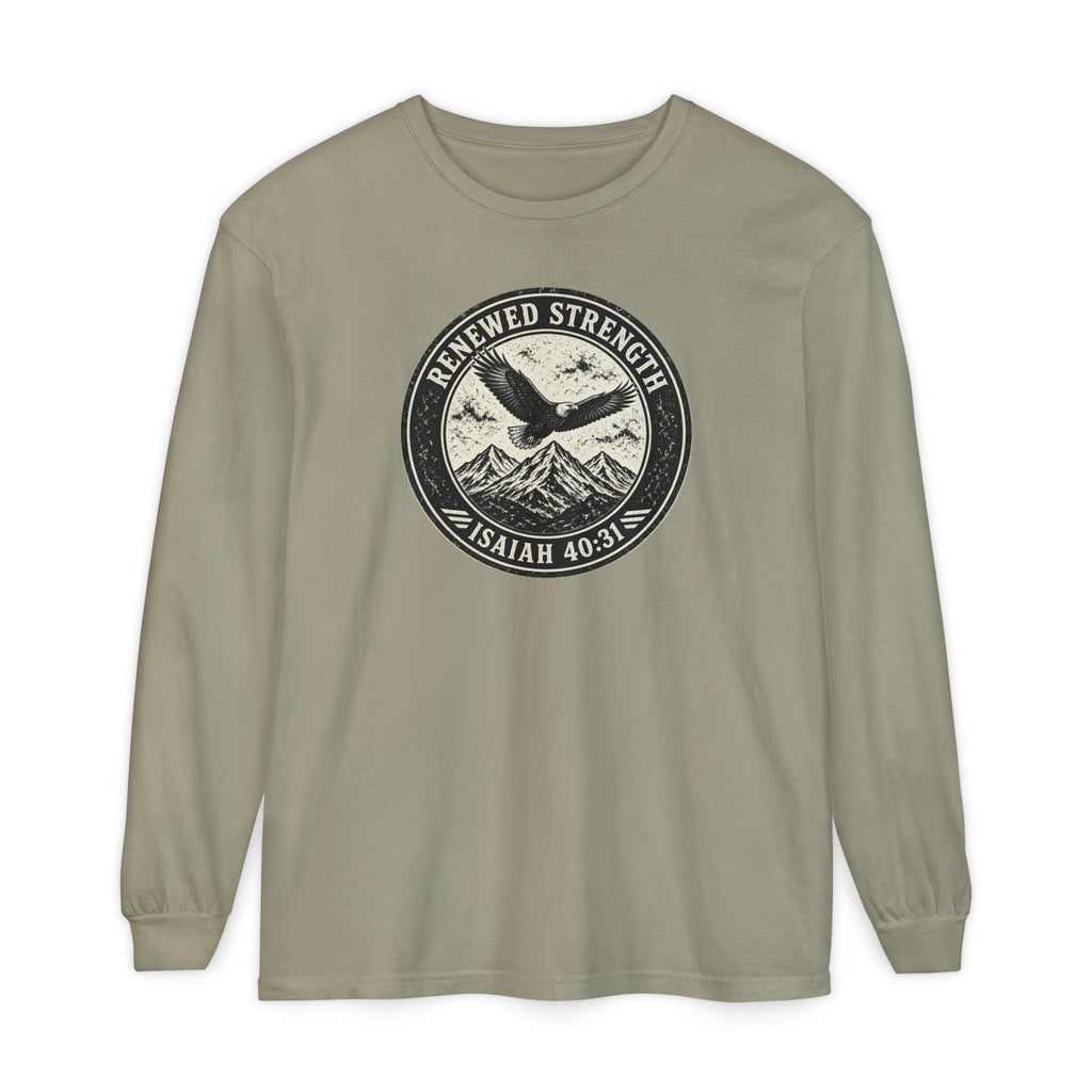 Renew Your Strength Isaiah 40:31 long sleeve tee in sandstone, front mockup