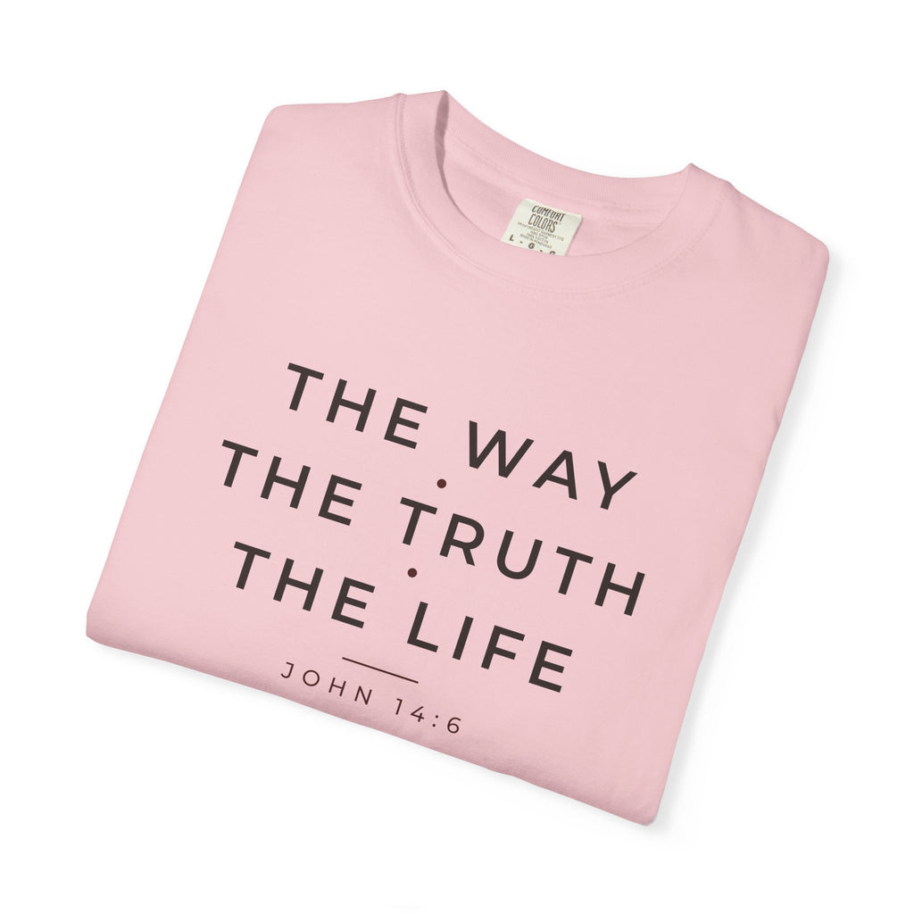 The Way The Truth The Life John 14:6 Christian tee in blossom, folded mockup
