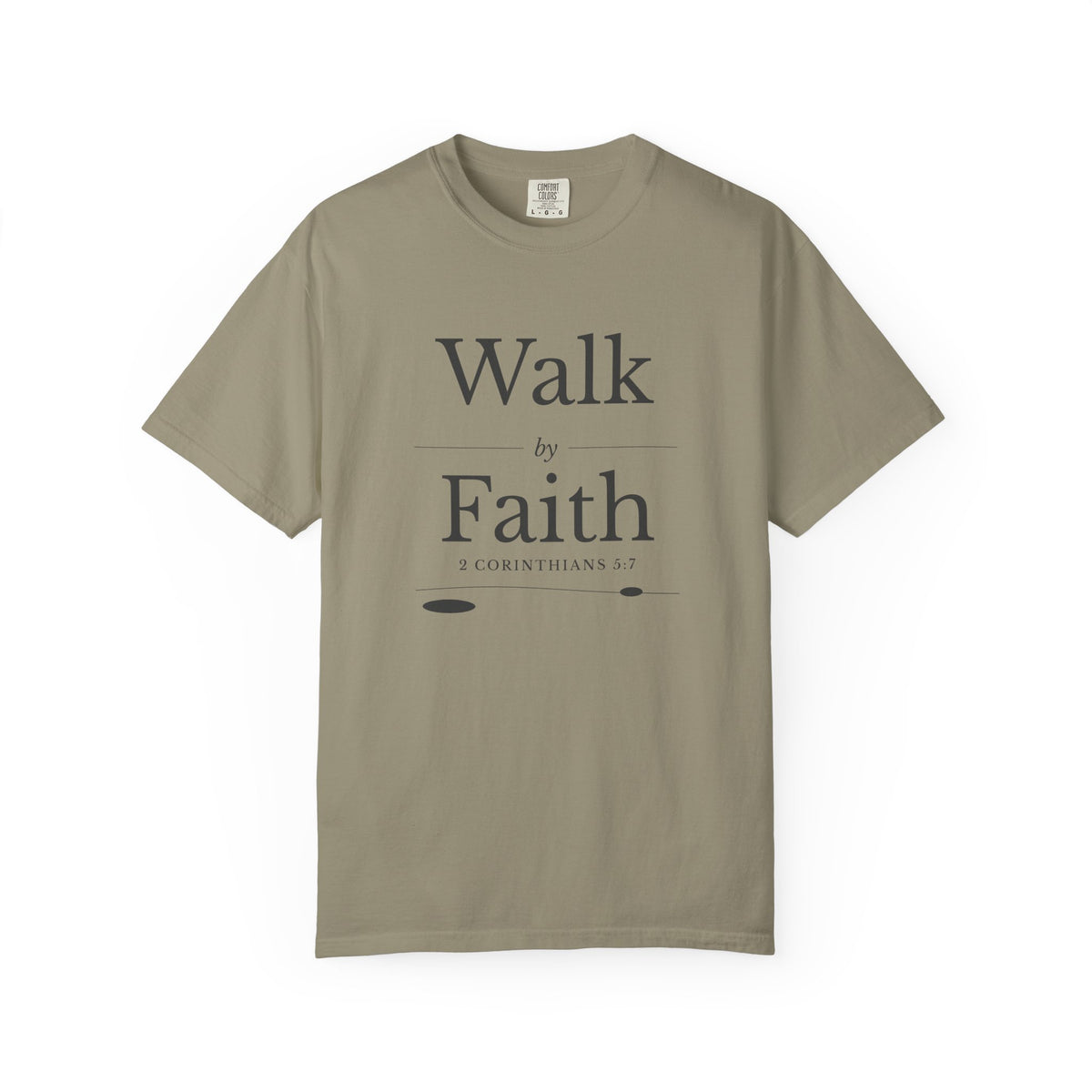Walk by Faith 2 Corinthians 5:7 tee in sandstone, front mockup