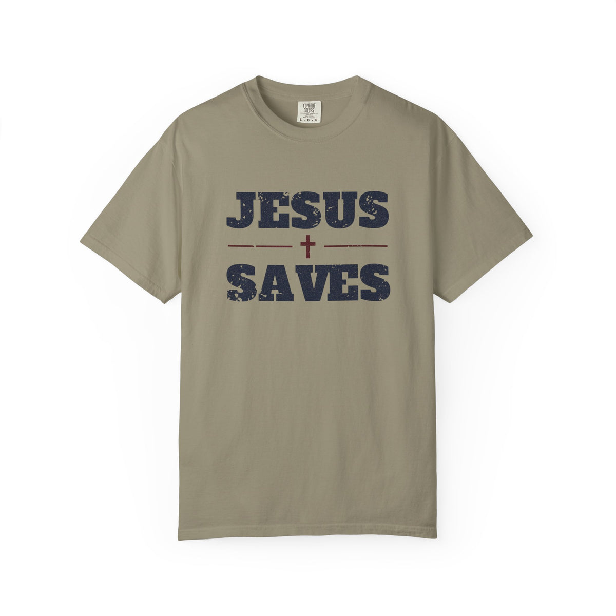 Jesus Saves Christian tee in sandstone, front mockup