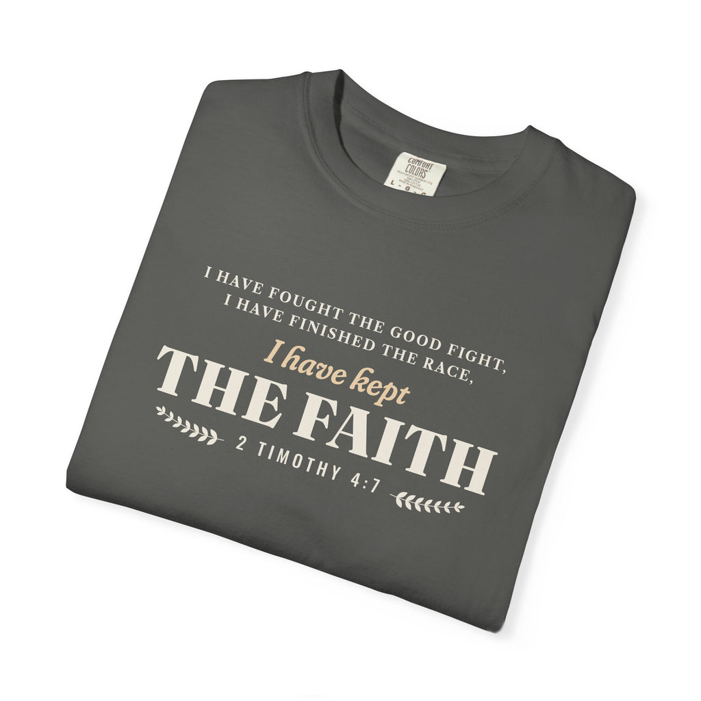 Kept the Faith 2 Timothy 4:7 tee in Pepper, front, folded