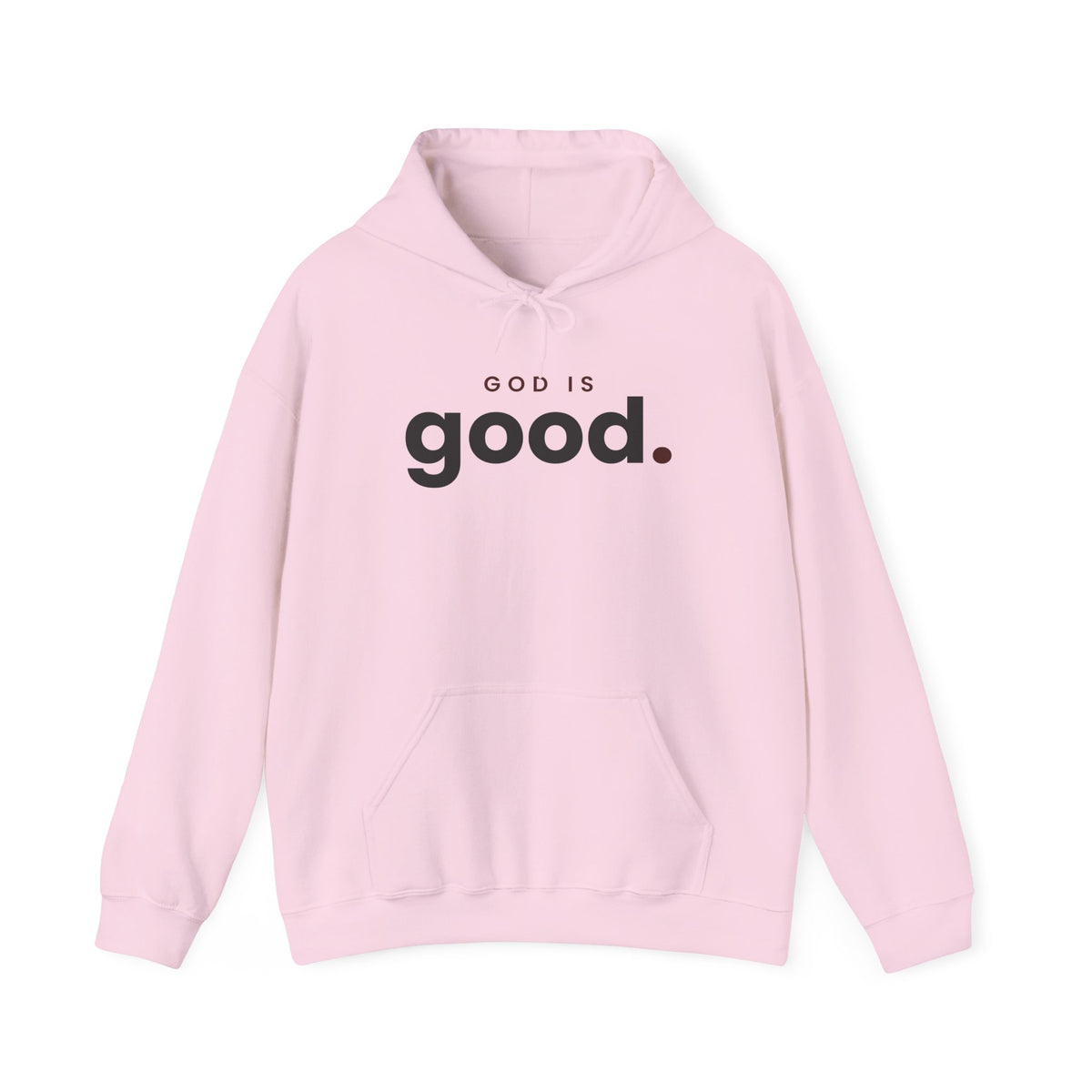 God Is Good Christian hoodie in light pink, front mockup