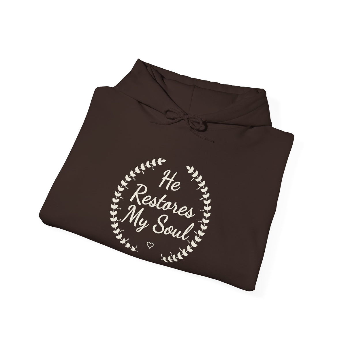 He Restores My Soul Psalm 23:3 hoodie in dark chocolate, folded mockup