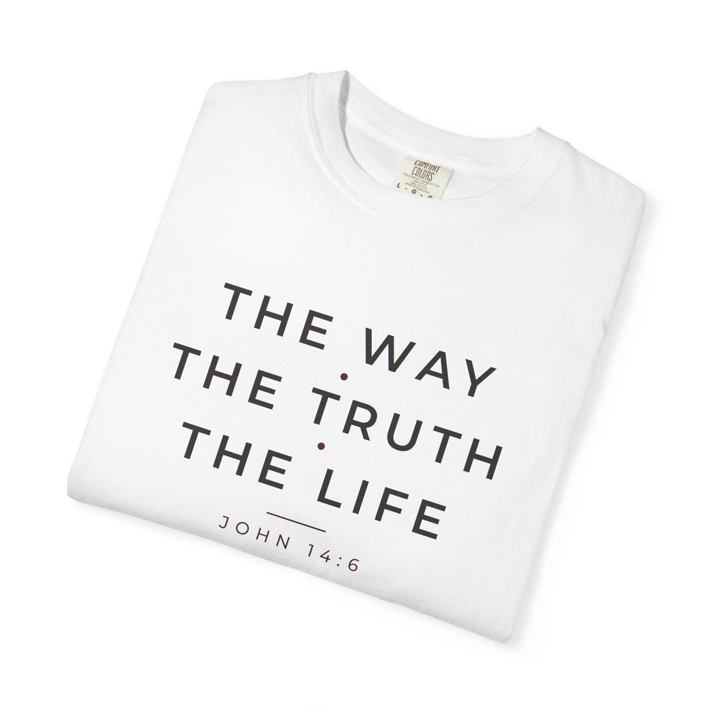 The Way The Truth The Life John 14:6 Christian tee in white, folded mockup