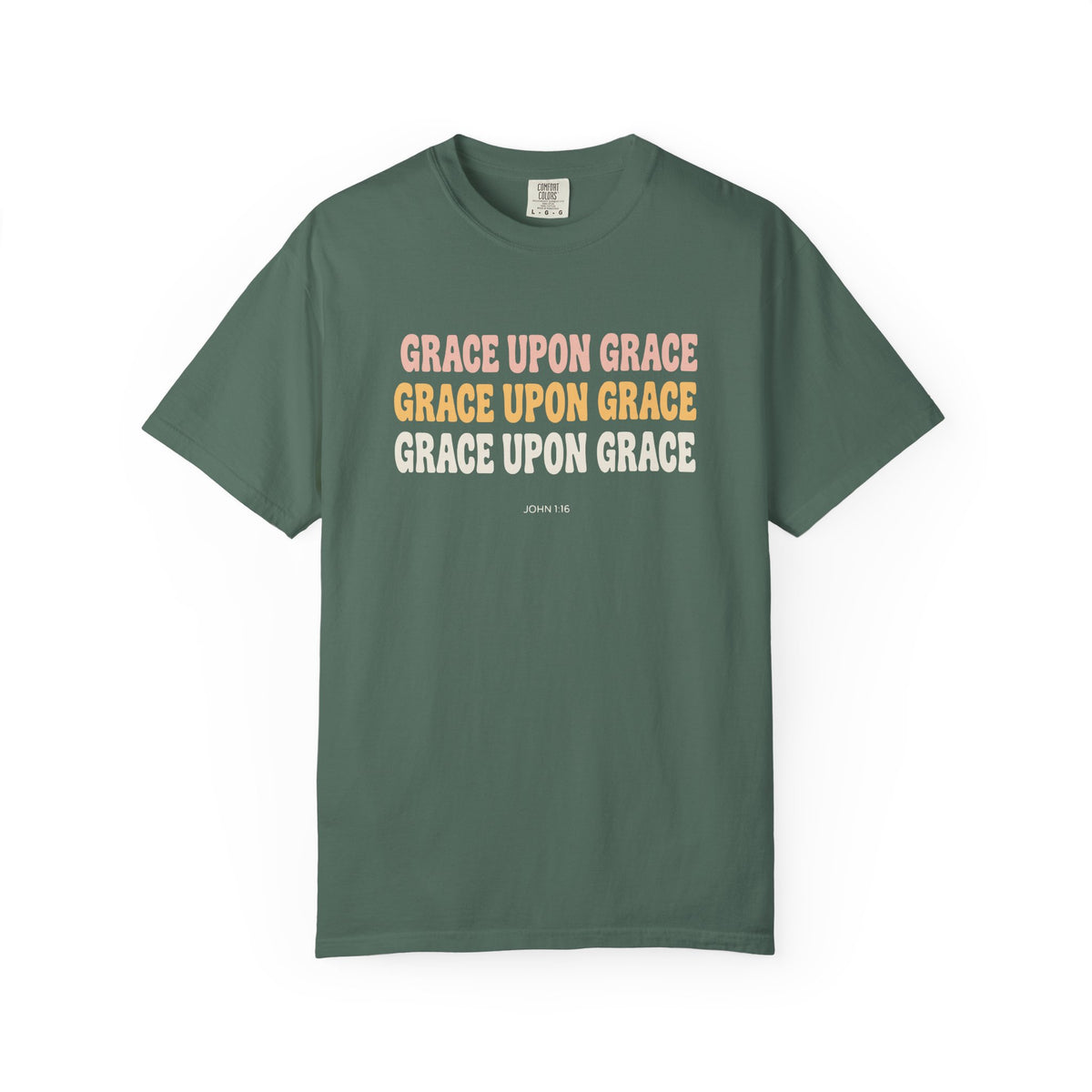 Grace Upon Grace John 1:16 tee in blue spruce, front mockup