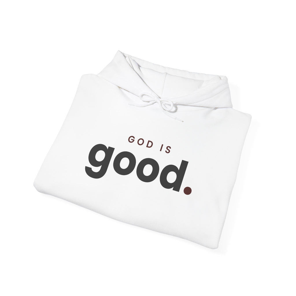 God Is Good Christian hoodie in white, folded mockup
