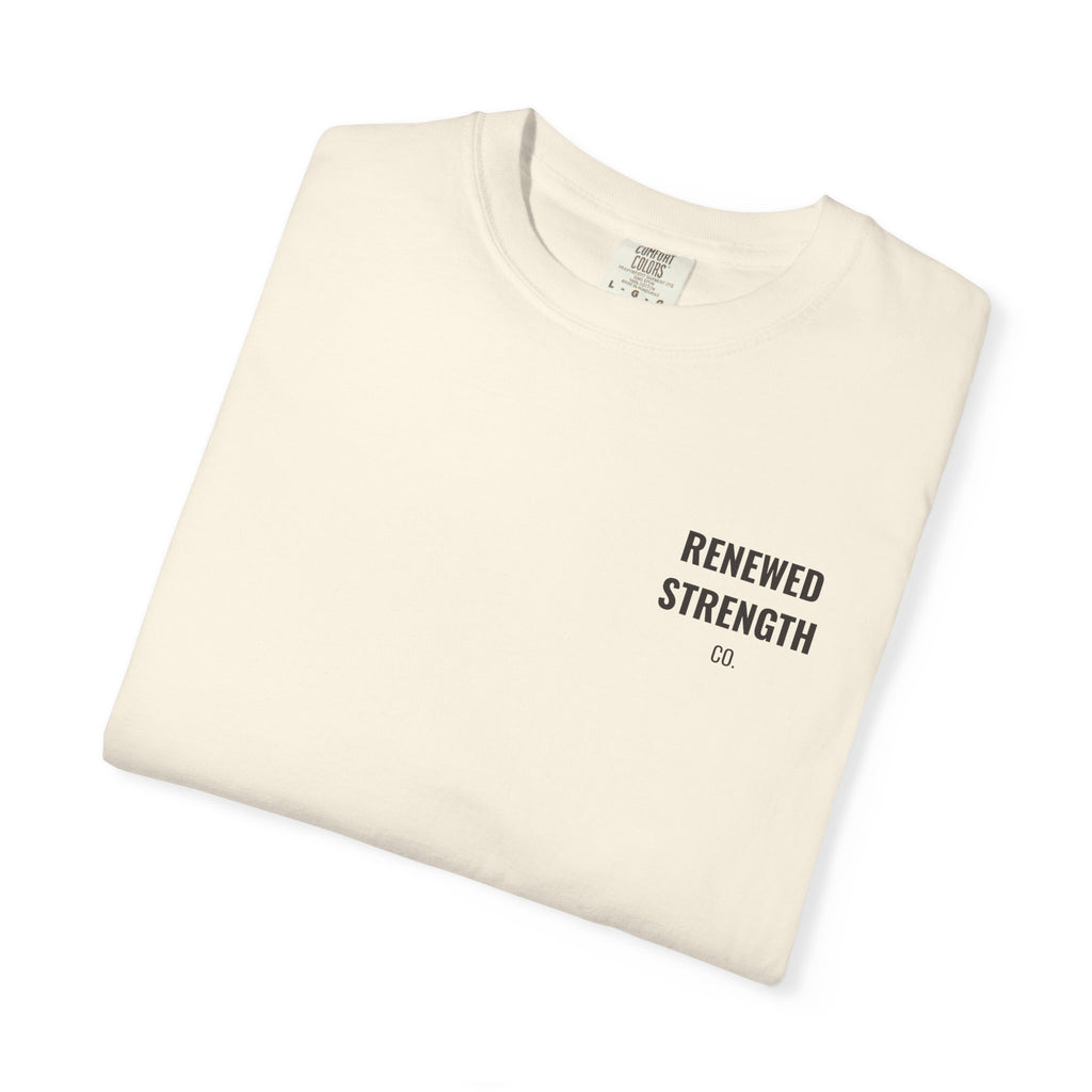 Nothing Can Separate Us Romans 8:38-39 tee in Ivory, folded mockup