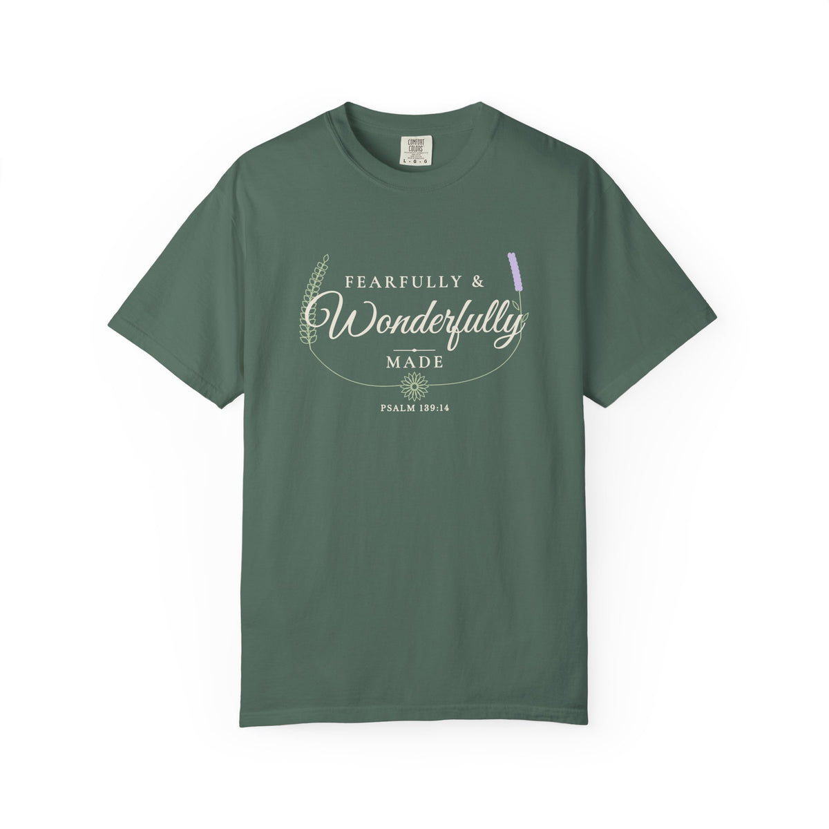 Fearfully & Wonderfully Made Psalm 139:14 tee in blue spruce, front mockup