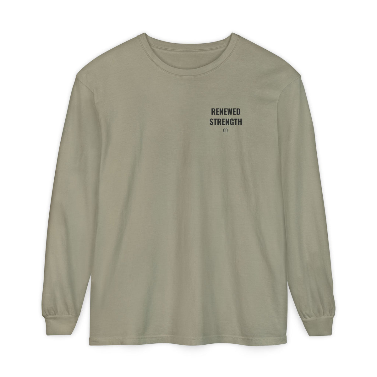 Nothing Can Separate Us Romans 8:38-39 long sleeve tee in Sandstone, front with left-chest logo mockup