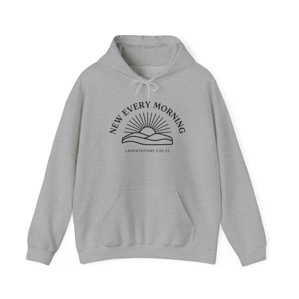 New Every Morning Lamentations 3:22-23 hoodie in sport grey, front mockup