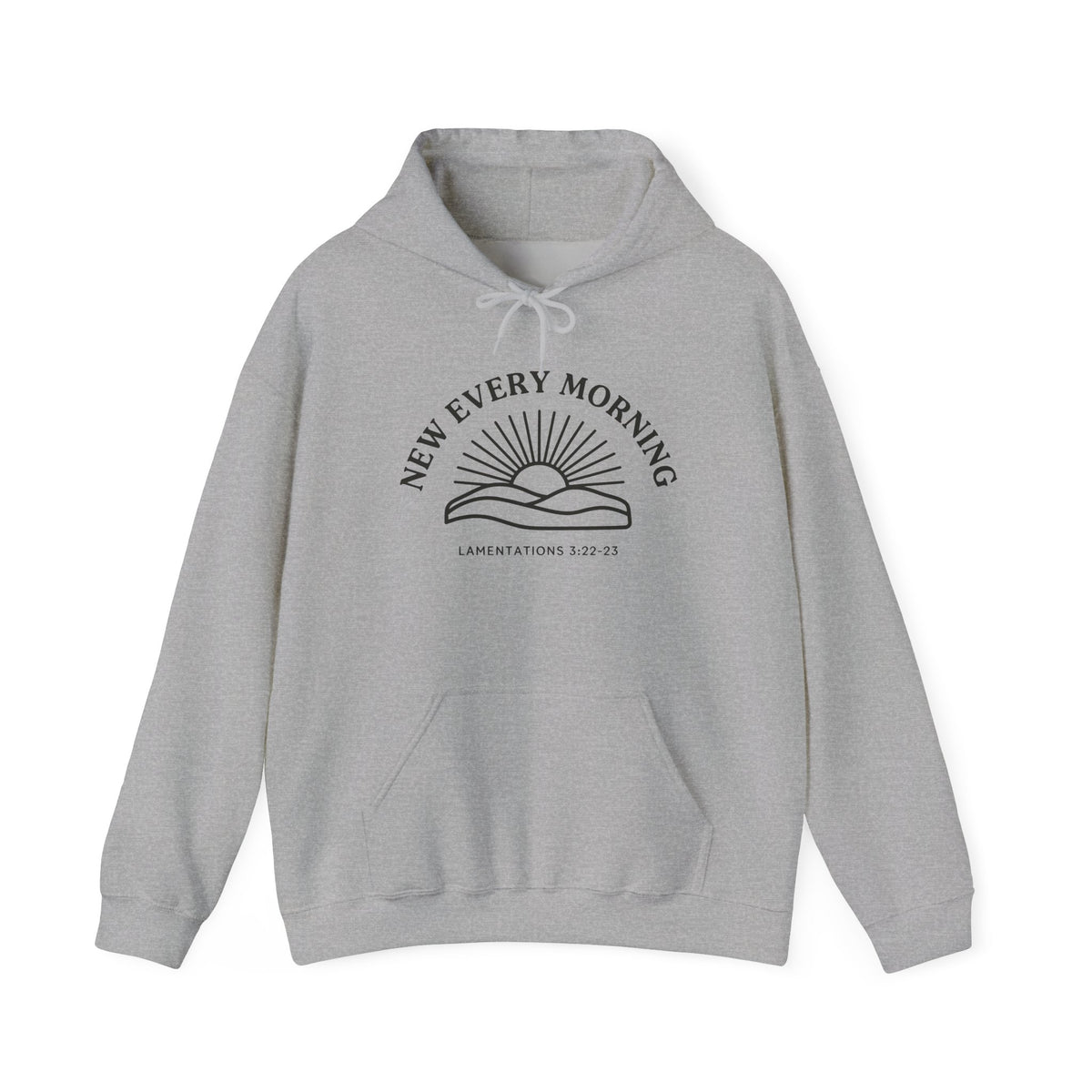 New Every Morning Lamentations 3:22-23 hoodie in sport grey, front mockup
