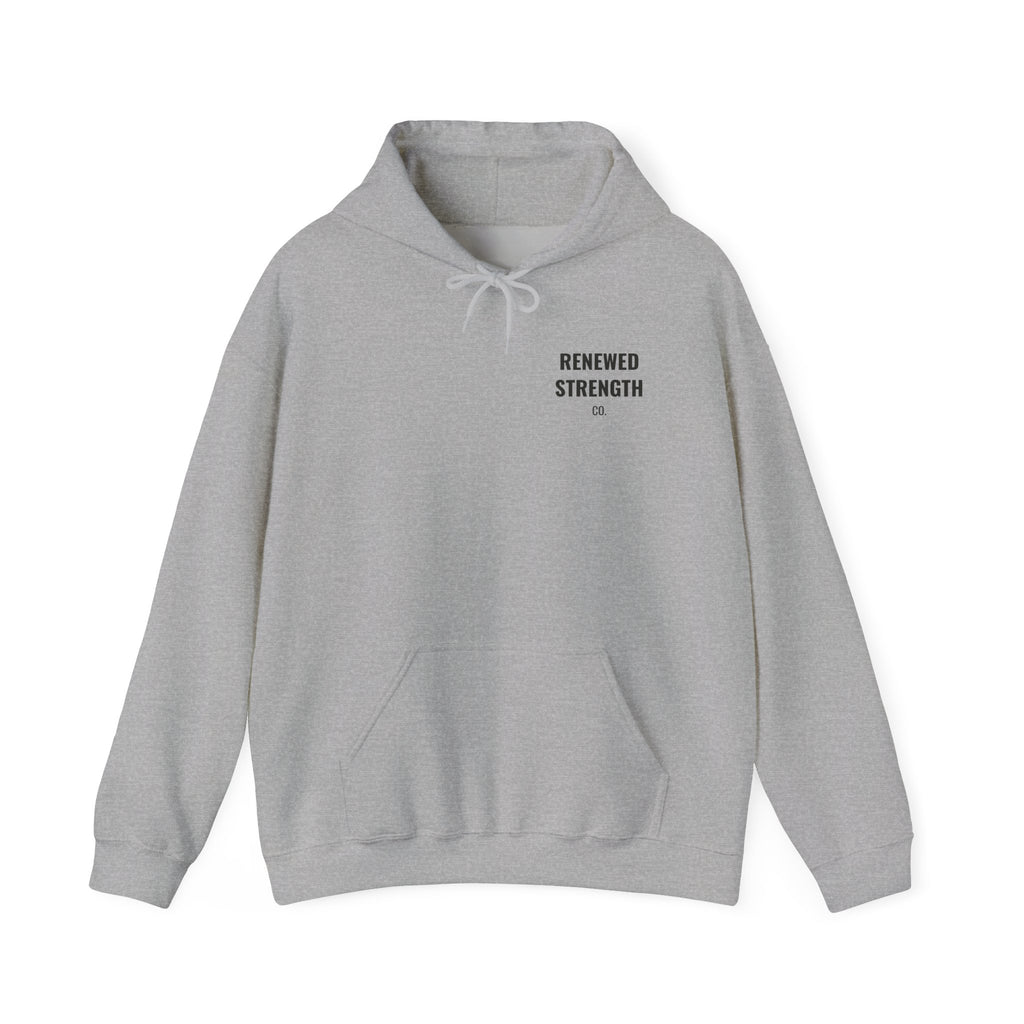 Suffering Produces Hope Romans 5:3-4 hoodie in sport grey, front (left-chest logo) mockup