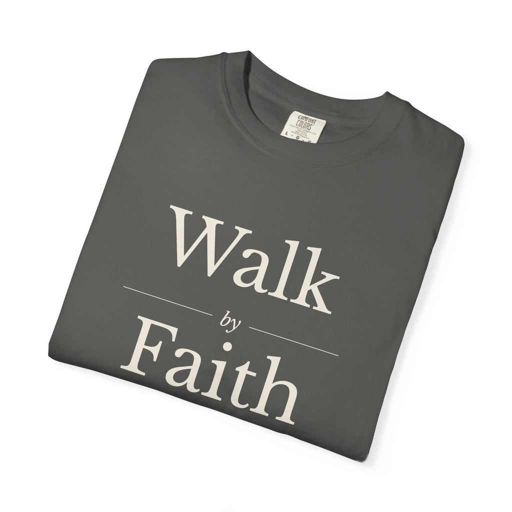 Walk by Faith 2 Corinthians 5:7 tee in pepper, folded mockup