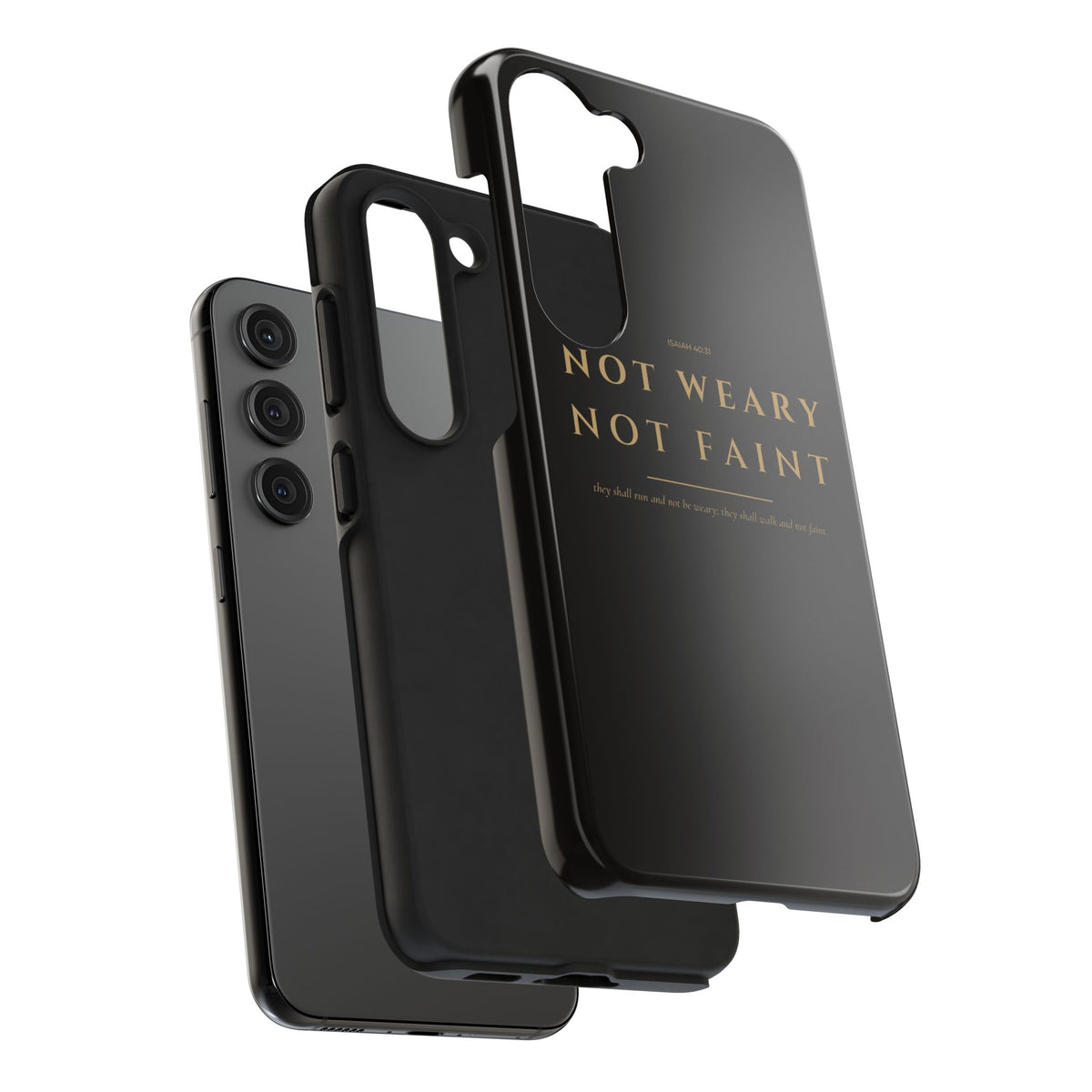 Not Weary Phone Case | Isaiah 40:31 — Black & Gold