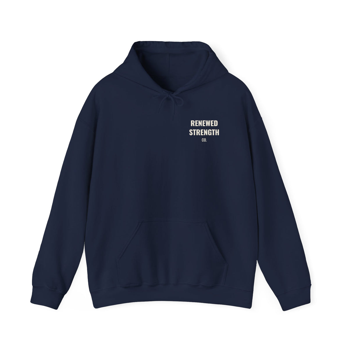 Suffering Produces Hope Romans 5:3-4 hoodie in navy, front (left-chest logo) mockup