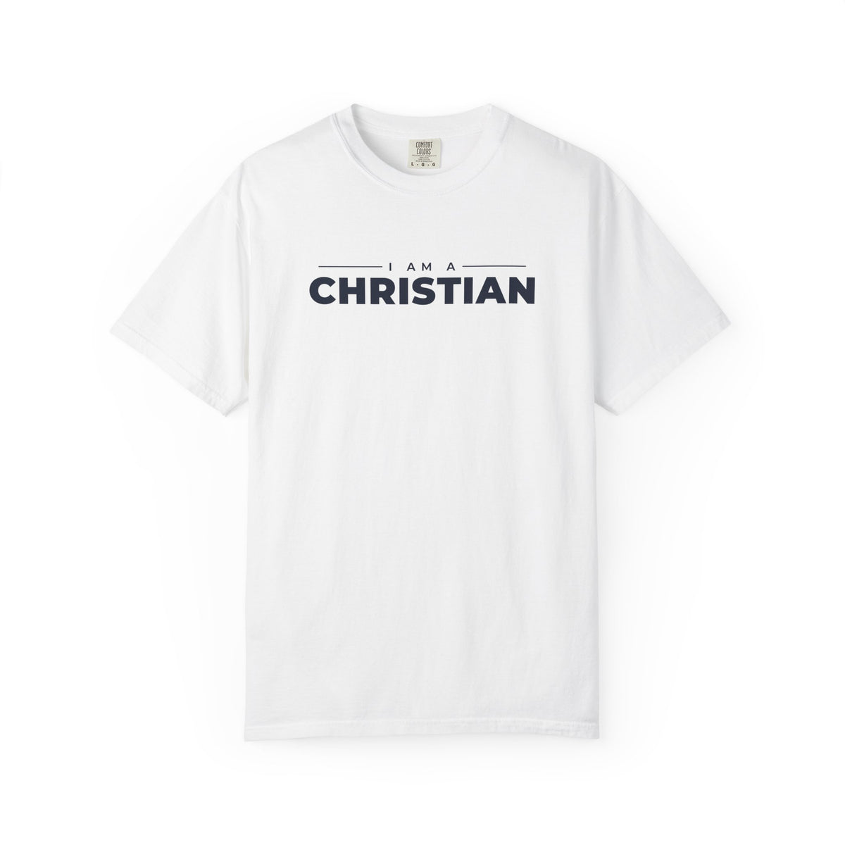 I Am a Christian Christian tee in white, front mockup