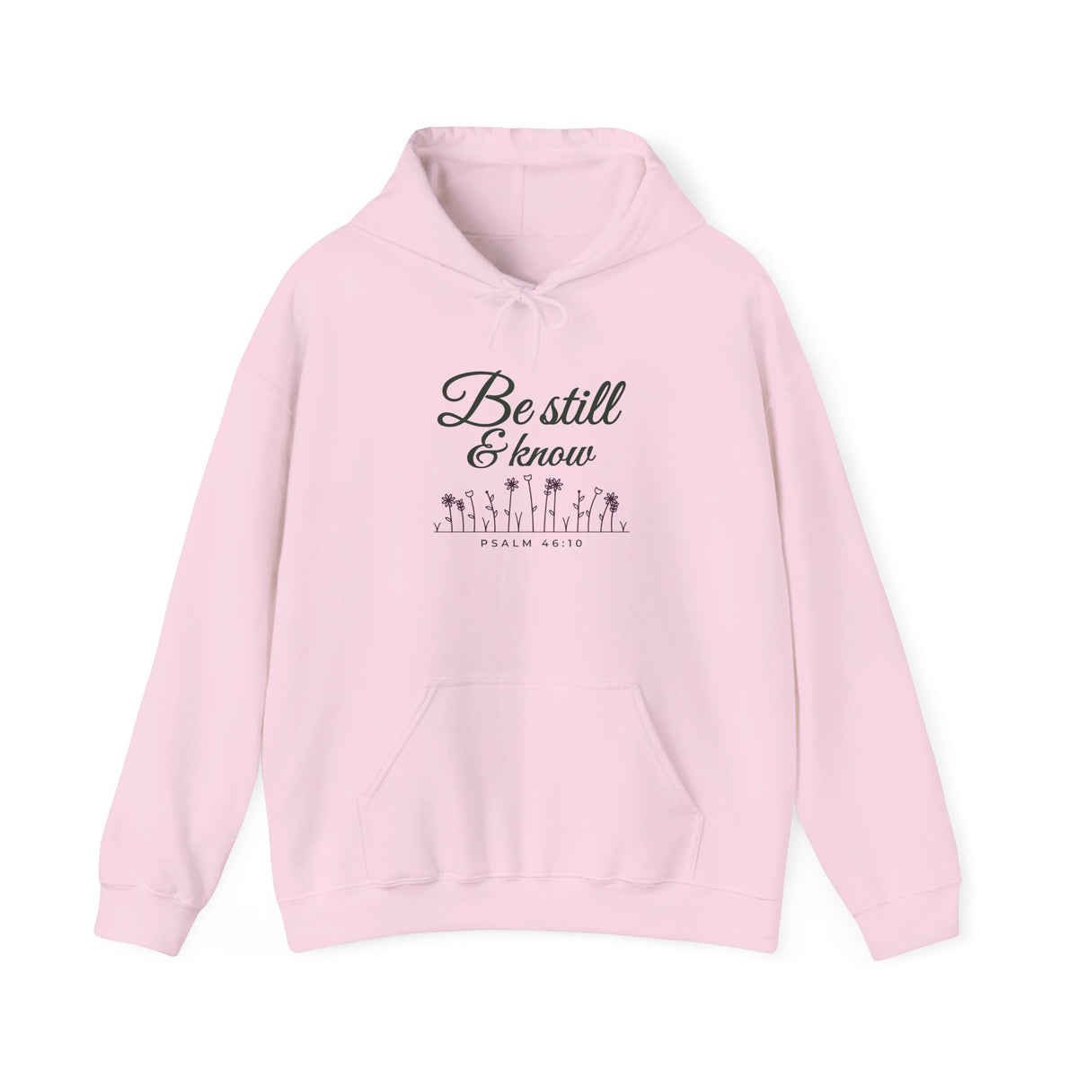 Be Still & Know Wildflower Psalm 46:10 Christian hoodie in light pink, front mockup