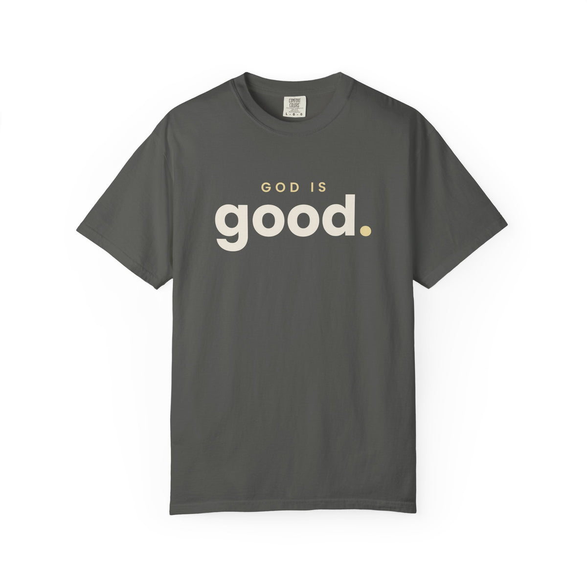 God Is Good Christian tee in pepper, front mockup
