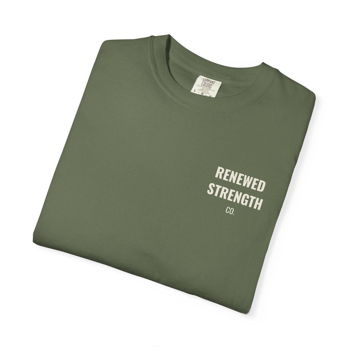Suffering Produces Hope Romans 5:3-4 tee in sage, folded mockup