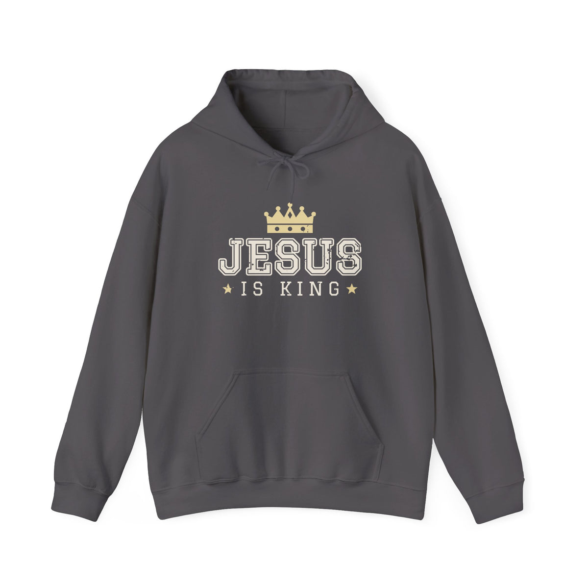 Jesus Is King Christian hoodie in charcoal, front mockup