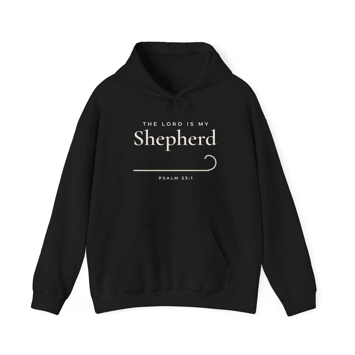 The Lord Is My Shepherd Psalm 23:1 Christian hoodie in black, front mockup