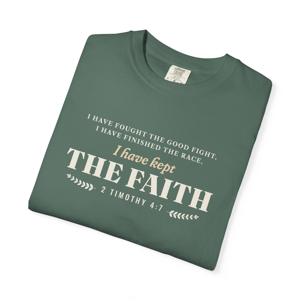 Kept the Faith 2 Timothy 4:7 tee in Blue Spruce, front, folded